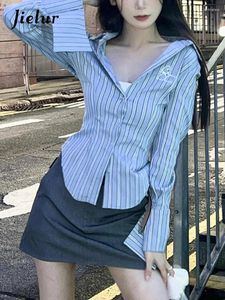 Blouses pour femmes Style français Bleu Sort Couleur Rayé Femmes Chemise Casual Slim Polo Col À Manches Longues Mode Femme Chemises Bureau