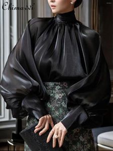 Chemise de style français pour femmes pour femmes 2024 Spring and Automne Ribbon Bowknot Blouse Streamer Organza Long Sleeves Tops
