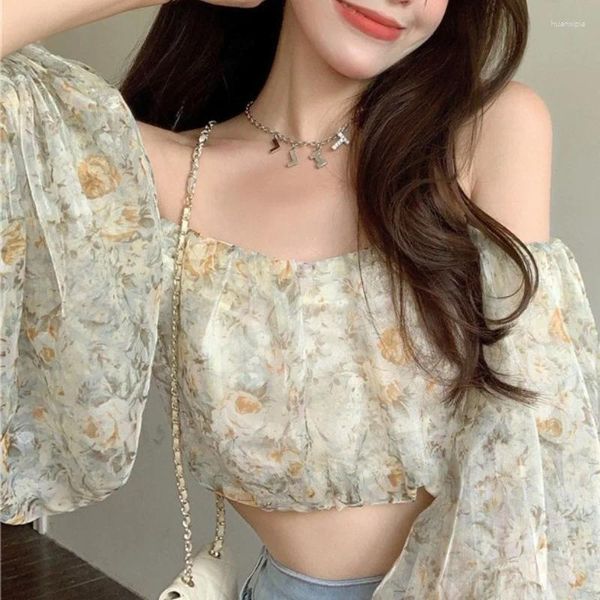 Blouses pour femmes French Style Sweet One épaule Elegant Chic Fairy Pure Bubble Sleeve Top 2024 Summer Short Off Floral Murffon Shirt