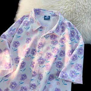 Chemisiers pour femmes French Sweet Full Print Pastoral Flower Art Retro Polo Neck Shirt Womens Tops Short Sleeve 2023 Summer Loose Casual Shirts