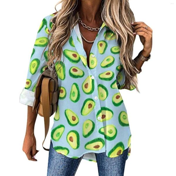 Blusas de mujer Blusa con diseño de frutas aguacate estampado romántico Vintage personalizado Casual mujer camisa suelta primavera manga larga ropa de gran tamaño