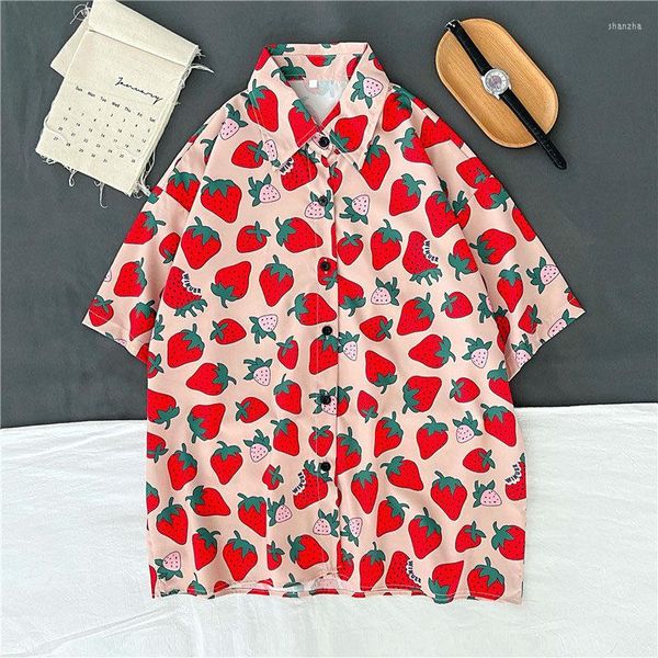 Blusas de mujer, blusa de frutas y fresas para mujer, camisas informales hawaianas para mujer, camisa bohemia para adolescentes y niñas, Tops Harajuku de verano 2022