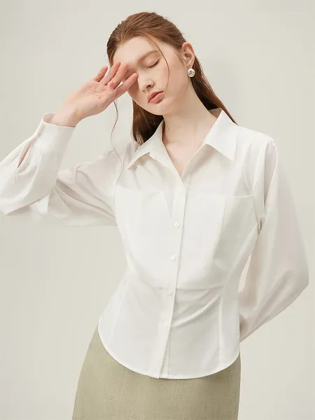 Blouses des femmes Fsle French Elegant Style Taist blanc Shirt for Women Spring 2024 Chic Design Commuter Sense Top Shirts Femme 24FS11230