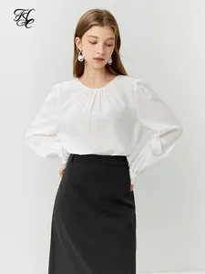 Blouses pour femmes Fsle French French haut de gamme Elegant Elegant Long mandeved Shirt for Women 2024 Automne Ly White Round Neck Back Design Top Femme