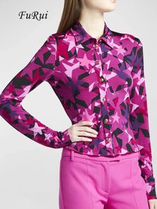 Blouses des femmes Fu Rui Dernier designer 2024 Chemises de haute qualité Bloc de couleur à manches longues Géométrique imprimé en gros