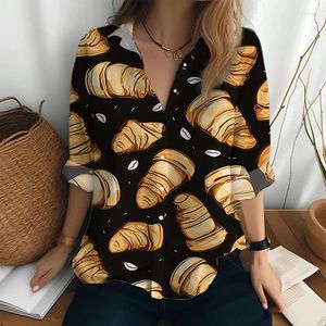 Damesblouses Grappig Croissant 3D-bedrukt shirt Tops Los casual groot formaat Lange mouw Lente Herfst Harajuku-stijl