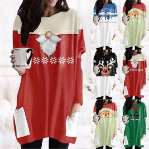 Damesblouses Grappige schattige elanden Afdrukken Kerstblouse met lange mouwen Los overhemd Harajuku Katoen Vrouw T-shirts Grafische Esthetische Vrouw