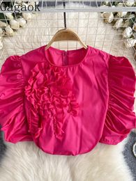 Blouses pour femmes Gagaok chic en trois dimensions de fleur de dimension Femme Femme Français Puffes Sleettes Volaimage Volaim