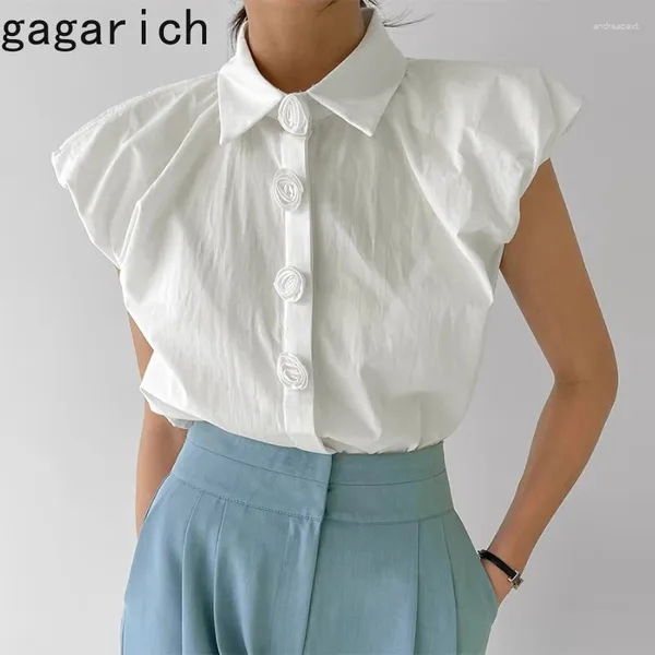 Blouses pour femmes Gagarich élégants plis solides design 3d fleuris