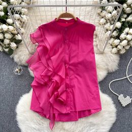 Blouses pour femmes Gagarich Shirt Women Design Multi-couche Ruffle Edge Splicing Tempérament Stand Up Collar Button Slim Fit Terber Top polyvalent