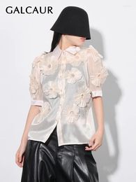 Blouses des femmes Galcaur Solid Patchwork Appliques chemises pour femmes revers à manches longues à manches simples à la mode décontractée