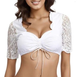 Dames blouses Duits Oktoberfest sexy blouse vrouwen doorzichtige kant bloemen dirndl crop tops traditionele bavarian bier festivals feest