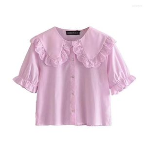 Women's Blouses Girls Cute Pink Peterpan kraag shirts 2023 Zomer vrouw Zoet zacht katoenen elastisch shirt vrouwelijk casual korte mouw