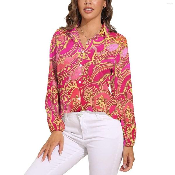 Blouses Femmes Or Baroque Floral Blouse Lâche Rétro Fleur Street Style Surdimensionné Femmes À Manches Longues Kawaii Chemises Automne Design Top