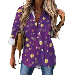 Damesblouses Gouden stipblouse Paars Swirl Kantoor Grafisch Casual Vrouw Koreaanse mode-shirts Zomer Oversized tops met lange mouwen