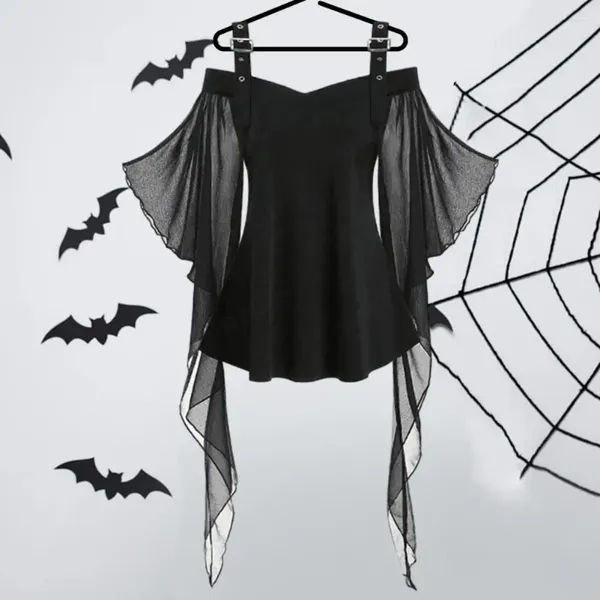 Blusas para mujeres estilo gótico top mujeres delgadas fit de halloween disfraz de bate manga de la manga de la manga del hombro ajustable correa del hombro A-línea