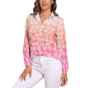 Damesblouses Gradiënt Ananasblouse Print Modern Patroon Vrouw Streetwear Shirts Zomer Oversized Top met lange mouwen