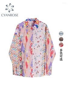 Damesblouses Grafische print Overhemdblouse Lange mouw Casual Vintage Violet Dames Y2k Koreaanse stijl Harajuku Elegante tops