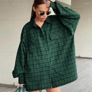 Blouses pour femmes vert à carreaux américain rétro surdimensionné Baggy chemise Roupas Femininas Com Frete Gratis Blusas De Mujer Bonitas Y Baratas