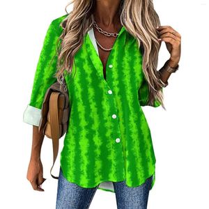 Blusas de mujer Blusa informal a rayas verdes Estampado de sandías Gráfico de oficina Camisas de calle de manga larga para mujer Top extragrande de primavera