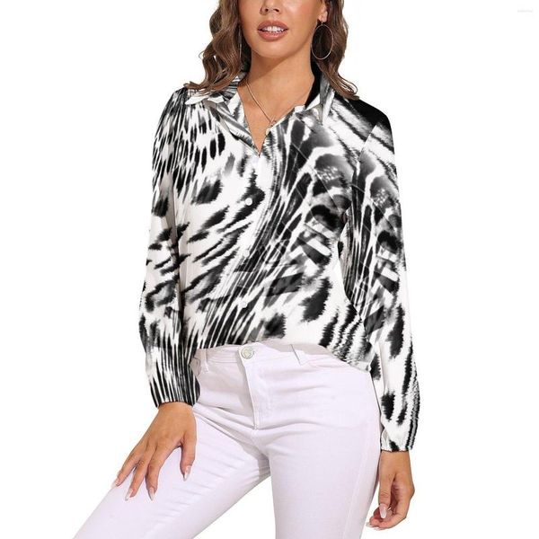 Blusas de mujer Blusa de guepardo gris Estampado de leopardo de acuarela Camisa casual de manga larga con estampado Kawaii para mujer Ropa extragrande de otoño