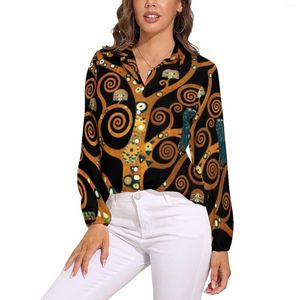Blusas de mujer Blusa con estampado de Gustav Klimt El árbol de la vida Diseño moderno Camisa de moda coreana para mujer Top extragrande de manga larga de otoño