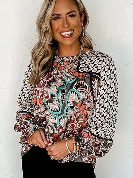 Blouses Femmes Gypsylady Mousseline de Soie Boho Blouse Florale Chemise Noir Printemps Automne Lâche Hoiliday Casual Manches Longues Femmes Dames Femme Top