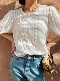 Blouses pour femmes Gypylady Elegant French Summer Blouse Shirt White Cotton Lace Hollow Out Femmes Femmes Puffle Gouffes Fadies Casual Tops