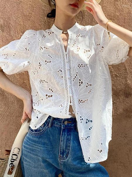 Blouses pour femmes Gypsylady France Blouse de chemise chic élégante Loose de broderie florale coton Hollow Out Boho Sexy Ladies Vocation Femme Holiday