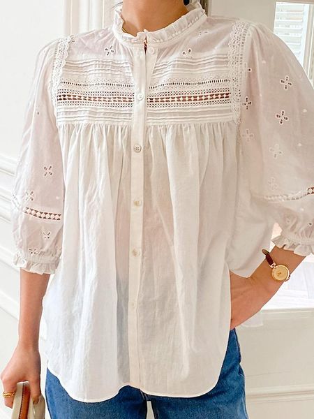 Blouses pour femmes GypsyLady blanc élégant Chic Blouse chemise coton Boho été femmes lanterne manches évider Sexy dames haut décontracté