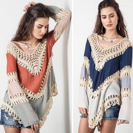 Damesblouses h80s90 dames handgemaakt haak strand tanktop blouse padwork gebreide holte uit bikini cover Up patchwork badmode pak