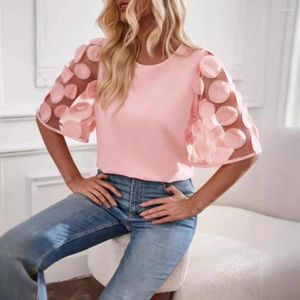 Blouses voor dames halve mouw T-shirt stijlvolle zomerbloemen met los fit o-neck 3D bloempatroon casual voor vrouwen