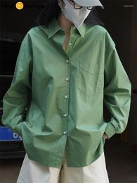 Blusas de mujer HanOrange 2023 primavera camisa de silueta Simple mujer suelta cómoda doblada manga larga Top mujer blanco/naranja/verde hierba