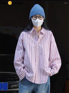 Blouses des femmes Hanorange 2024 Fashion printemps minoritaire Stripe vertical Stripe Femme Femme pliée pliée