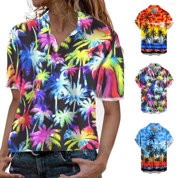Blouses femme Harajuku t-shirt Funky hawaïen poche avant hauts femmes 2023 feuilles fleurs ananas imprimé chemises Camisas De Mujer