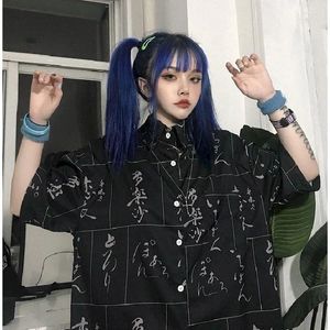 Chemisiers Harajuku pour femmes, Streetwear Vintage, Style japonais, Cool, manches courtes, chemise surdimensionnée à boutons, vêtements Alt à la mode