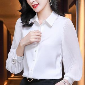 Blouses voor dames high-end zwarte shirt met lange mouwen vrouwen elegant temperament polo-hals mode lente herfst dames casual top mm1434