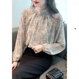 Blouses pour femmes Brois à tempérament haut de gamme Fleuré Femmes classiques à manches longues O-Collar Murffon Pullover Lady Elegant Shirt 2024 N275