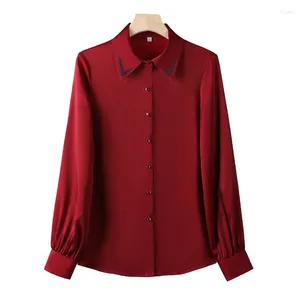 Blusas de mujer de tela de alta calidad, camisa de trabajo abotonada con estampado de oficina coreana, manga larga, primavera y otoño 2024