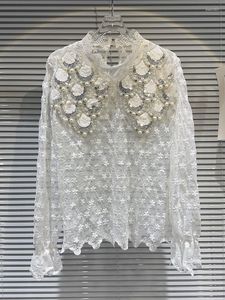 Damesblouses HOGE KWALITEIT Mode 2023 Designer Overhemd Parel Pailletten Diamanten Kralenkant