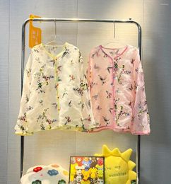 Blouses voor vrouwen van hoge kwaliteit bloemen borduurwerk organza-shirts voor vrouwen 2023 Zomer zomers met één borsten met lange mouwen zonnebrandcoat losse tops