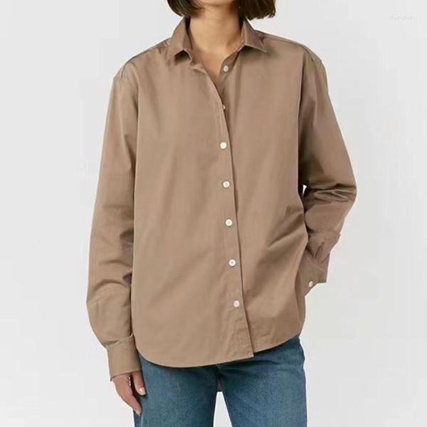 Camicette da donna Camicia stile retrò ricamata ampia di alta qualità Top in cotone a maniche lunghe con profilo corto sul retro