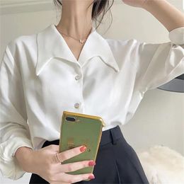 Женские блузки высокого качества, весна-осень, корейский французский стиль, с острым вырезом, белая женская блузка, рубашка с длинными рукавами, дизайн, офисный женский топ