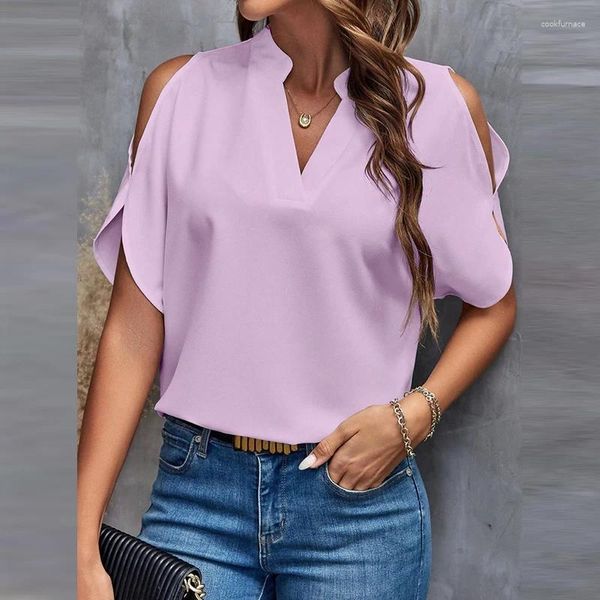 Blouses pour femmes High Street Cold Summer Summer Femmes décontractées Solid Creent Sollow Temperament Shirts Elegant 2024 V-Neck Pullover