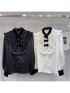 Women's Blouses High Street Fashion 2024 Designer Blouse Shirt Butterfly Pailletten bezaaid Satin Top