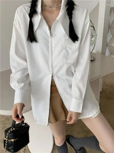 Blusas de mujer Hikigawa Chic moda francesa doble cremallera camisas blancas primavera Vintage manga larga suelta todo fósforo blusa coreana Tops Ropa
