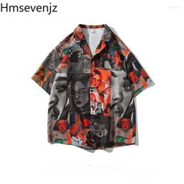 Blouses pour femmes hmsevenjz 2024 chemises chics revers imprimées à manches courtes lâches décontractées bouton simple de style coréen