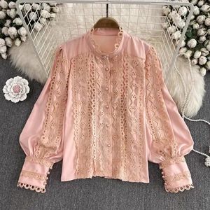 Blouses pour femmes creux du chemisier en dentelle vintage des femmes crochet à manches longues