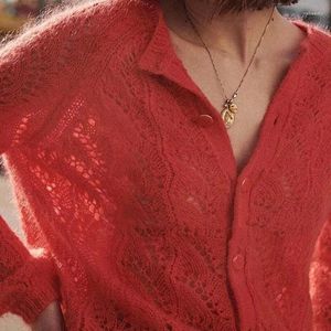 Blouses pour femmes chemise de Protection solaire creuse solide crochet Mohair tricoté manches à bulles Cardigan longue aiguille