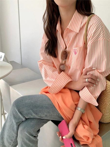 Blusas para mujeres Houzhou Estilo coreano Camisa rosa rosa Bordado de mujeres 2024 Spring Streetwear Fashion Blusa de manga larga Oficina casual